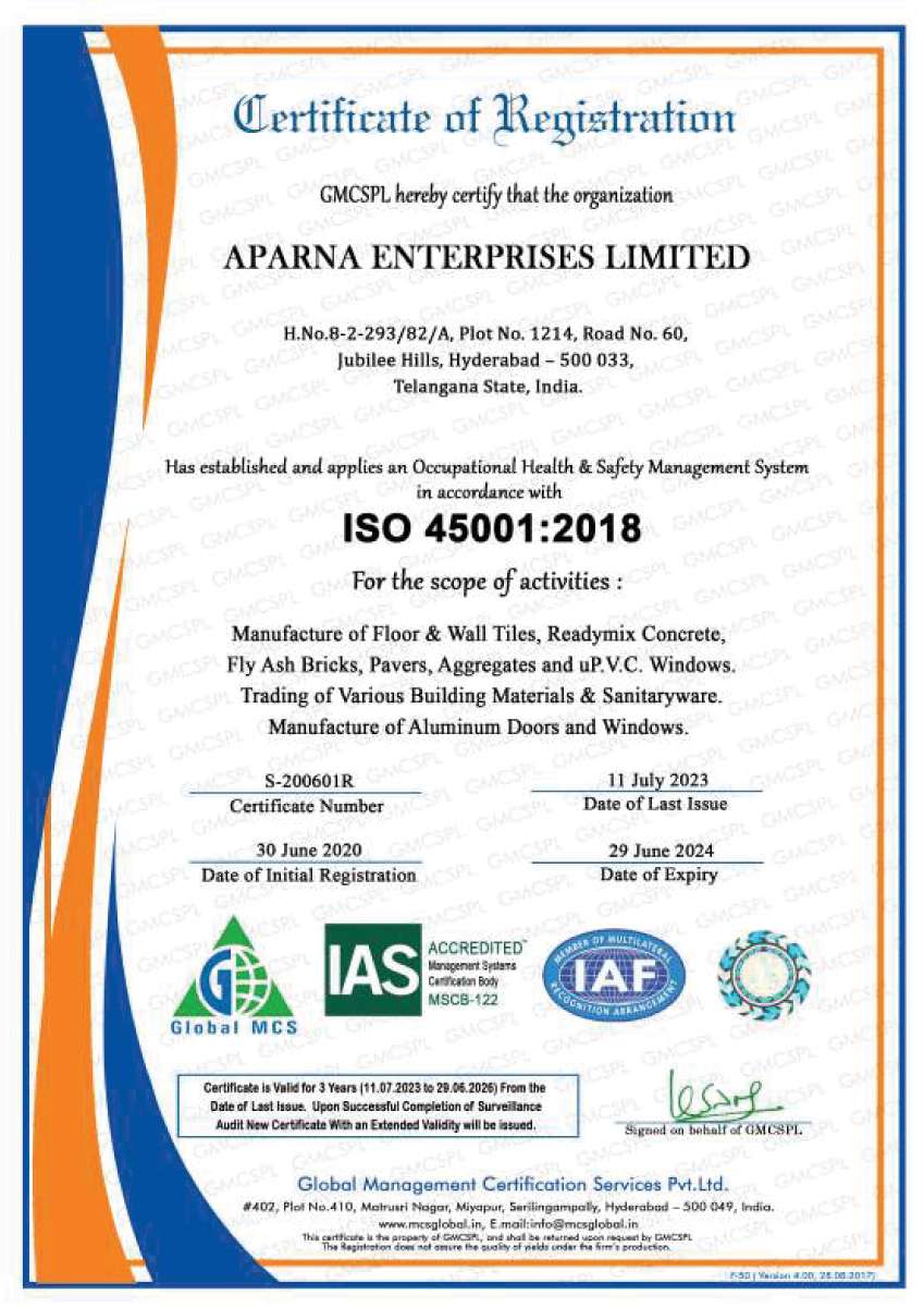 Aparna Enterprises limited health and safety management team